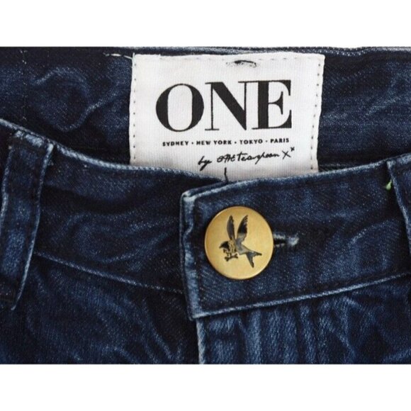 One Teaspoon Sz 26 Trashed Freebirds Crop Denim Jeans Skinny Dark Blue Women NWT - Picture 8 of 12